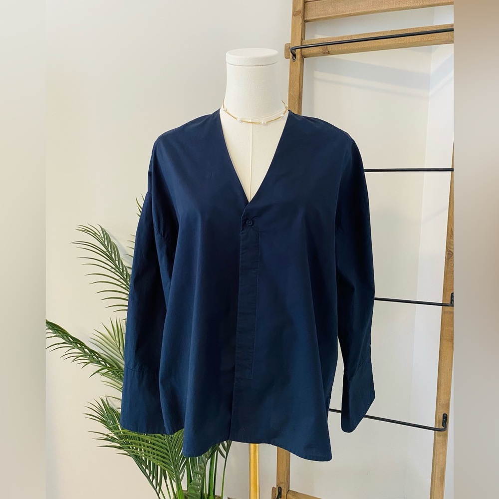 LOFT Navy Blue Lightweight Cotton Top, Blouse